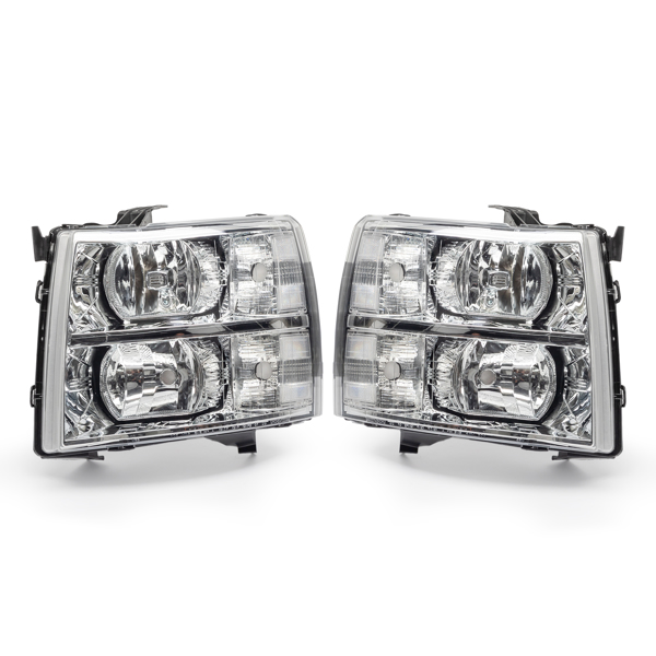 Pair Chrome Headlights Clear Lens For 2007-2013 Chevy Silverado 1500 2500 3500