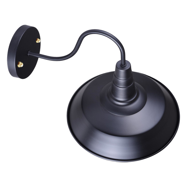 10" Wall mounted light features classic black dome   lampshade and vintage gooseneck hanging rod for bringing industrial style for   home and commercial