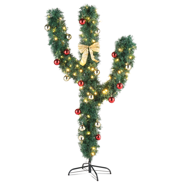 5ft PVC Material 400 Branches Cactus Shape With Decorative Accessories 110 Lights Warm Colors 8 Modes Christmas Tree Green