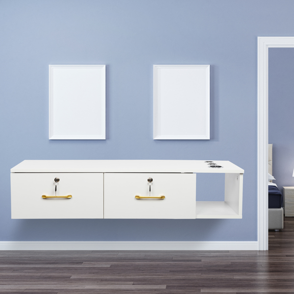 15cm E0 chipboard pitted surface, two drawers and three holes with lock, salon cabinet, white
