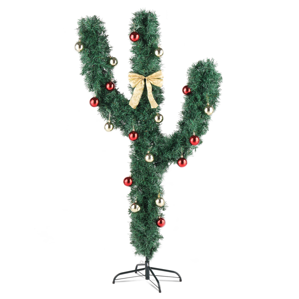 5ft PVC Material 400 Branches Cactus Shape With Decorative Accessories 110 Lights Warm Colors 8 Modes Christmas Tree Green