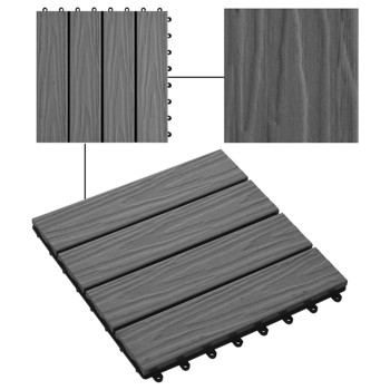 11 pcs Decking Tiles Deep Embossed WPC 12\\"x12\\" 1 sqm Gray-AS (Swiship-Ship)（Prohibited by WalMart）
