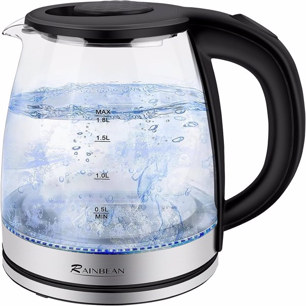 Electric Kettle Water Boiler, 1.8L Electric Tea Kettle, Wide Opening Hot Water Boiler with LED Light, Auto Shut-Off & Boil Dry Protection, Glass Black