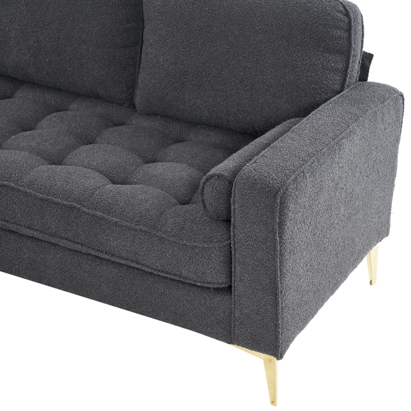 218*141*87cm Boucle Yarn, Diamond-Shaped Gold-Plated Three-Pronged Legs, Three-Seater With Footstool, Indoor Modular Sofa, Dark Grey