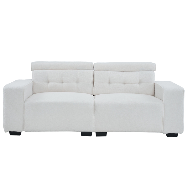 221*96*83cm Teddy Velvet 26cm Fully Detachable Armrests Two Seats With Side Pockets Backrest Pull Points Indoor Double Sofa Off-White