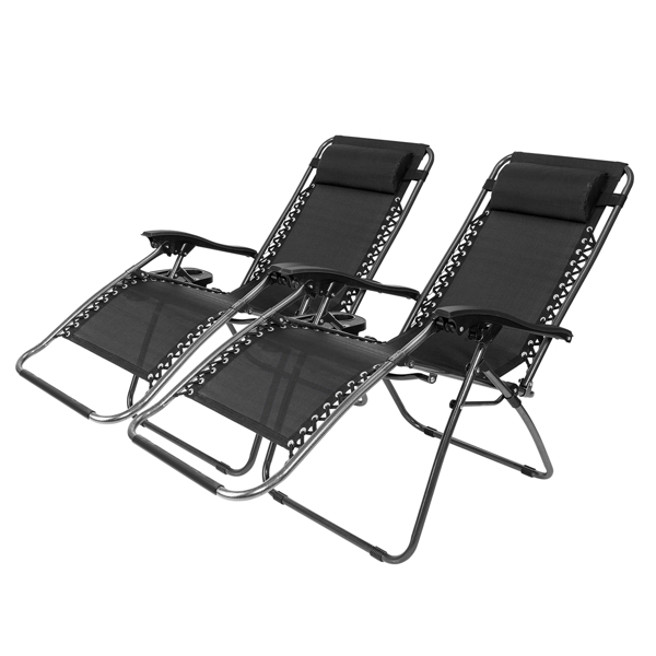  Infinity Zero Gravity Chair Pack 2, Outdoor Lounge Patio Chairs with Pillow and Utility Tray Adjustable Folding Recliner for Deck,Patio,Beach,Yard, Black