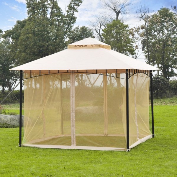 10ft x 10ft Outdoor Patio Gazebo Canopy Tent  Beige-AS