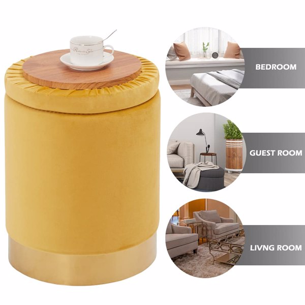 Velvet 23Qt Storage Ottoman Multipurpose Footrest Stool with Metal Base Modern Round Vanity Stool Chair Ottoman Foot Stools Support 300lbs Padded Seat for Living Room & Bedroom (Ginger)