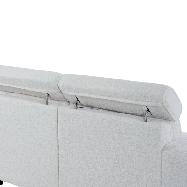 306*96*83cm Teddy Velvet, 26cm Fully Detachable Armrests, Three-Seater With Side Pockets, Backrest Pull Points, Indoor Multi-Person Sofa, Off-White