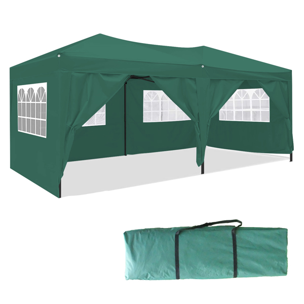 10 x 20 ft Heavy Duty Awning Canopy Pop Up Gazebo Marquee Party Wedding Event Tent with 6 Removable Sidewalls & Carry Bag, Green