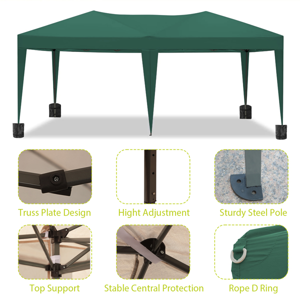 10 x 20 ft Heavy Duty Awning Canopy Pop Up Gazebo Marquee Party Wedding Event Tent with 6 Removable Sidewalls & Carry Bag, Green