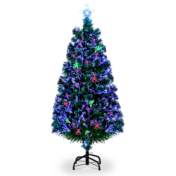 6ft Top With Stars PVC Material Fiber Optics 36 Lights With Snowflakes  Colorful Color Change 230 Branches Christmas Tree Green
