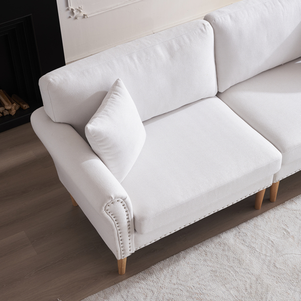 214*83*86cm American Style With Copper Nails, Burlap, Solid Wood Legs, Indoor Double Sofa, Off-White