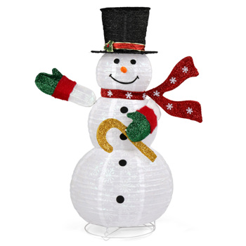 4ft Lighted Pop-Up Snowman, Large Christmas Holiday Decoration w/ 100 LED Lights, Top Hat, Scarf for Outdoor Lawn Yard Xmas Decor