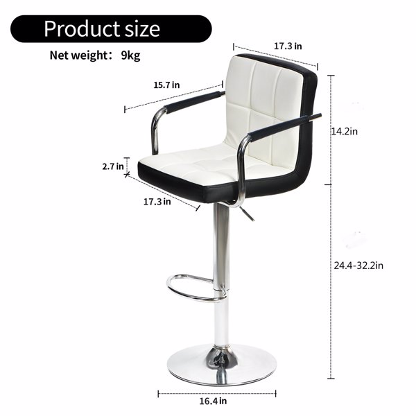 Jinsi Nan White bar stools Set of 2, 360 Degree Rotating Bar Stool, Bar Chairs, Bar Stool,Leather bar Chair,Barstool, Bar Furniture, Bar Chair (Front White, Back Black)