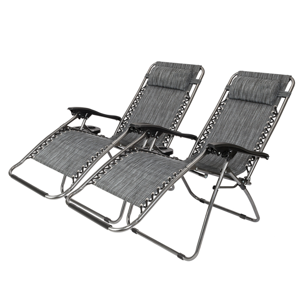 Infinity Zero Gravity Chair Pack 2, Outdoor Lounge Patio Chairs with Pillow and Utility Tray Adjustable Folding Recliner for Deck,Patio,Beach,Yard, Gray