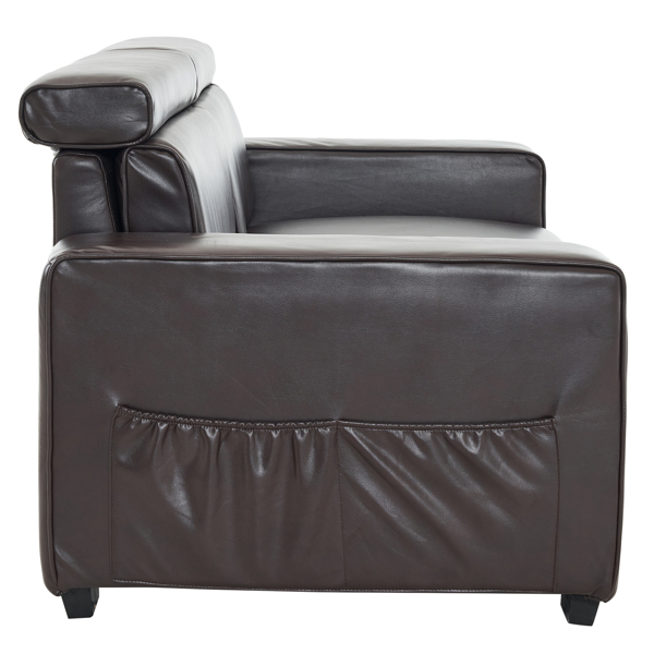 221*96*83cm Retro PU 26cm Fully Detachable Armrests Two Seats With Side Pockets Full Pull Points Indoor Double Sofa Brown