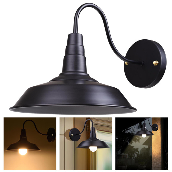 10" Wall mounted light features classic black dome   lampshade and vintage gooseneck hanging rod for bringing industrial style for   home and commercial