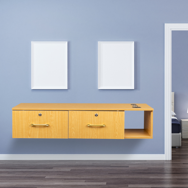 15cm E0 chipboard pitted surface, two drawers and three holes with lock, salon cabinet, wood color