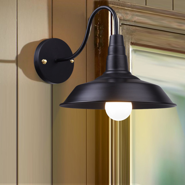 10" Wall mounted light features classic black dome   lampshade and vintage gooseneck hanging rod for bringing industrial style for   home and commercial（No shipping on weekends.）