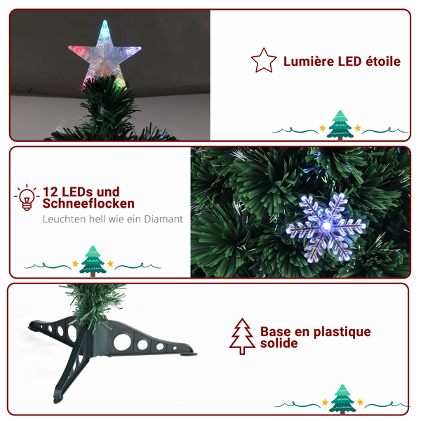 3ft Top With Stars, Plastic Base, PVC Material, Green, Fiber Optic, 12 Lights With Snow Flakes, Colorful And Color-Changing, 85 Branches, Christmas Tree