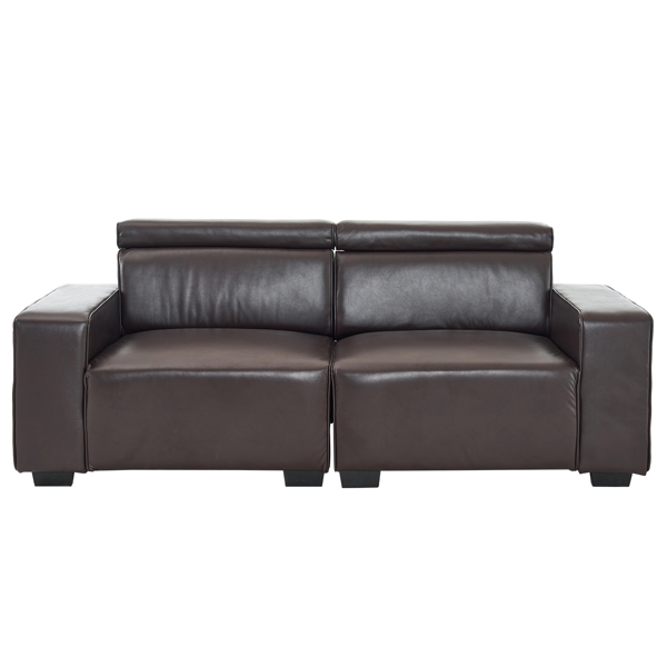 221*96*83cm Retro PU 26cm Fully Detachable Armrests Two Seats With Side Pockets Full Pull Points Indoor Double Sofa Brown