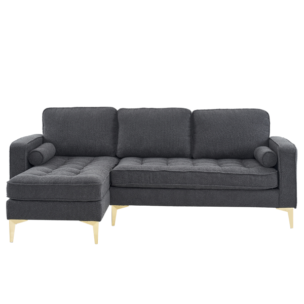 218*141*87cm Boucle Yarn, Diamond-Shaped Gold-Plated Three-Pronged Legs, Three-Seater With Footstool, Indoor Modular Sofa, Dark Grey