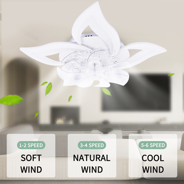 Ceiling Light Fan with Remote Control/app Control,3 Colors 6 Speeds 27In 40W Dimmable Flower Shape