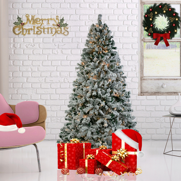 FCH 7.5ft Automatic Tree Structure PVC Material Green Flocking 350 Lights Warm Color 9 Modes With Remote Control 1450 Branches Christmas Tree