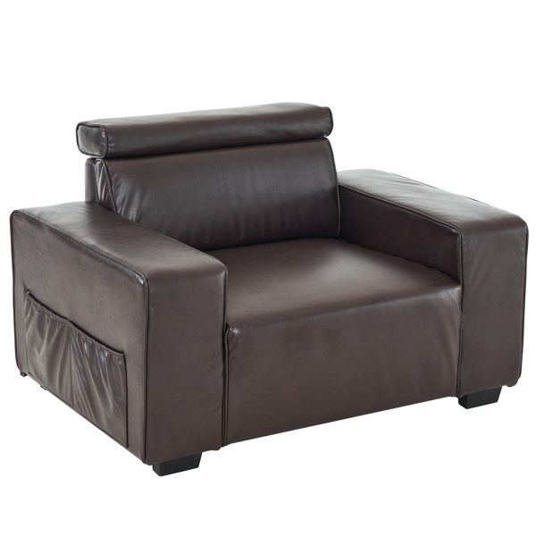 136*96*83cm Retro Pu 26cm Fully Detachable Armrests Single Seat With Side Pockets Full Pull Point Indoor Single Sofa Brown