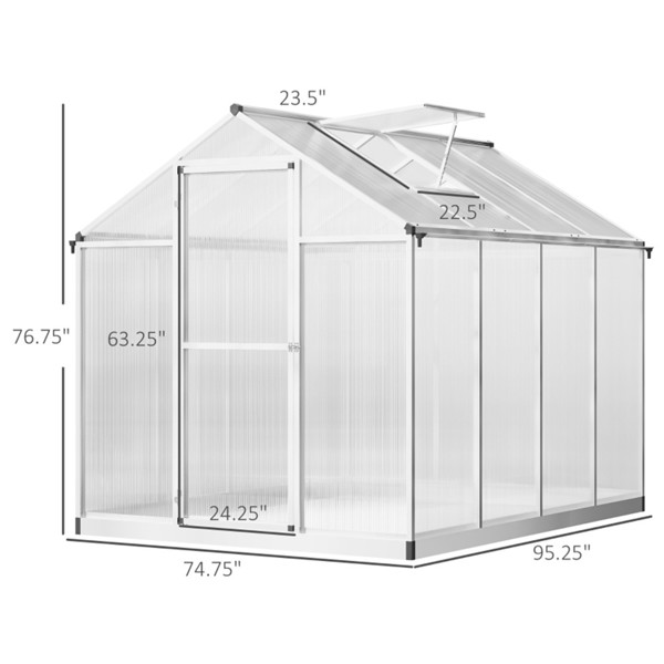 8ftx 6ft Walk-In Polycarbonate Greenhouse with Roof Vent -AS