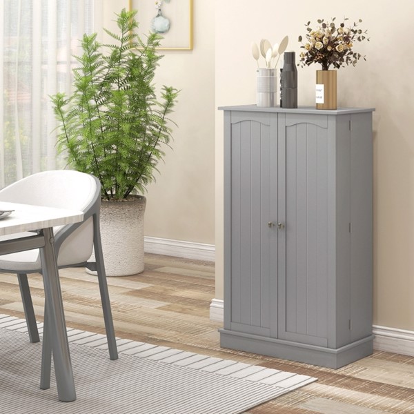 Simple Triamine Adjustable Shelves Sideboard With Door Cabinet White, Gray-AS