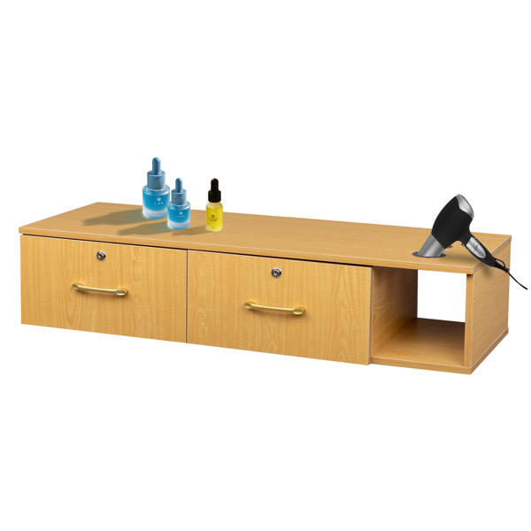 15cm E0 chipboard pitted surface, two drawers and three holes with lock, salon cabinet, wood color