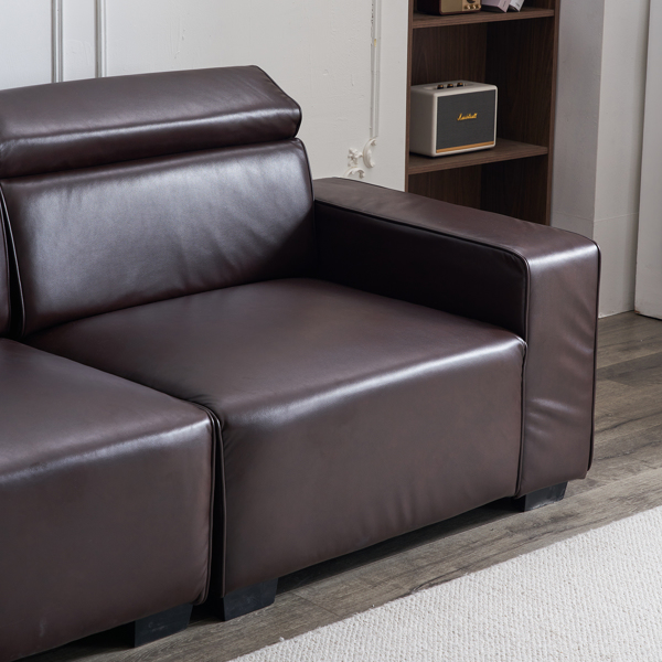 221*96*83cm Retro PU 26cm Fully Detachable Armrests Two Seats With Side Pockets Full Pull Points Indoor Double Sofa Brown