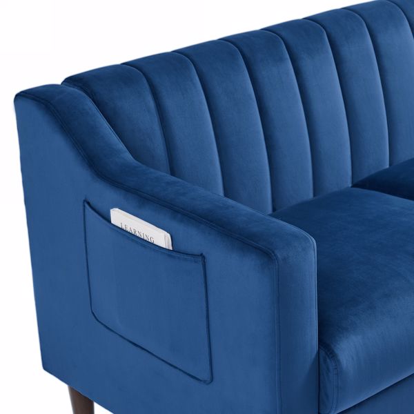 Modern velvet fabric single person sofa side chair with solid wood legs, used in bedroom, living room and office-Blue