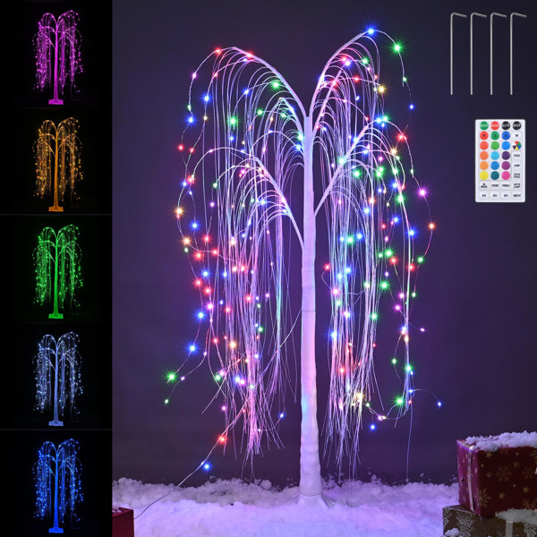 216 LED 5FT Colorful Lighted Willow Tree, LED Tree with Remote, Willow Tree with Multicolored White String Lights for Indoor Outdoor Christmas Party Home Wedding Decor