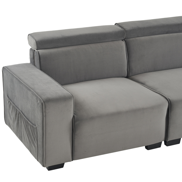 306*96*83cm Velvet, 26cm Fully Removable Armrests, Three-Seater With Side Pockets, Backrest Pull Points, Indoor Multi-Person Sofa, Dark Gray