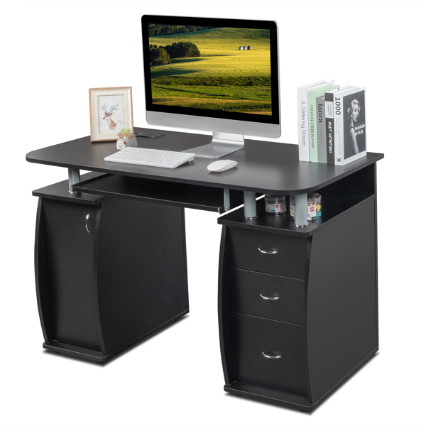 15mm MDF Portable 1pc Door with 3pcs Drawers Computer Desk (A Box) Black
