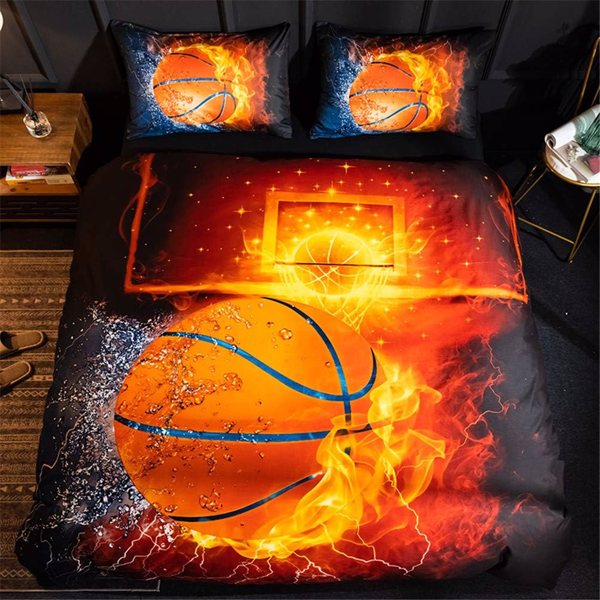 Flame Basketball 3pcs Soft Duvet Cover Set Sport Comforter Cover for kids Full