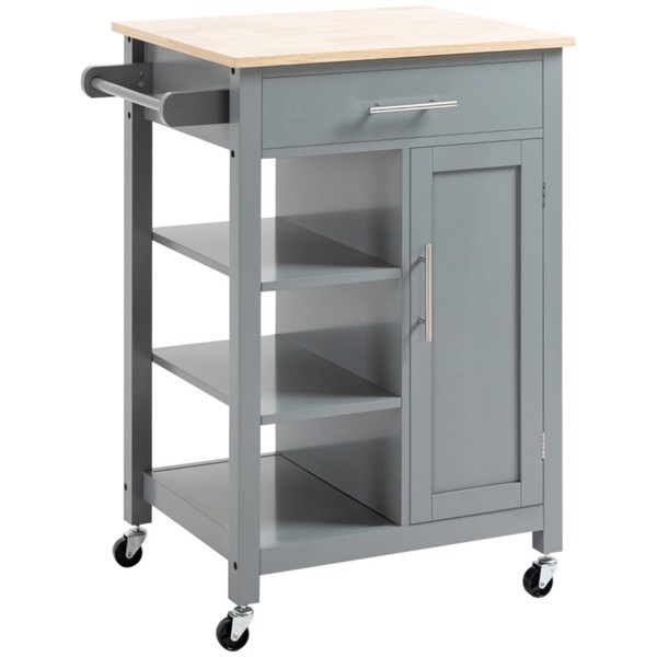 Compact Kitchen Island Cart on Wheels, Rolling Utility Trolley Cart  Grey-AS