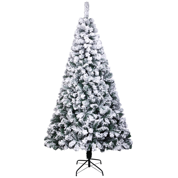 6FT PVC Flocking Christmas Tree 1202 Branches Spread Out Naturally Tree