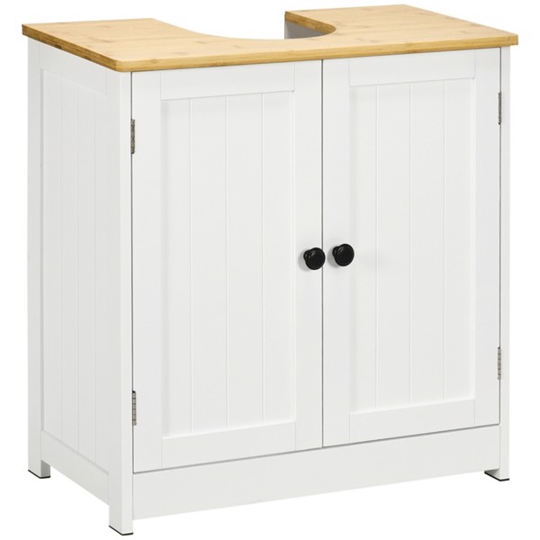 Pedestal Sink Storage Cabinet, Under Sink Cabinet with Double Doors,  Crystal White, Dark Walnut-AS (Swiship-Ship)（Prohibited by WalMart）