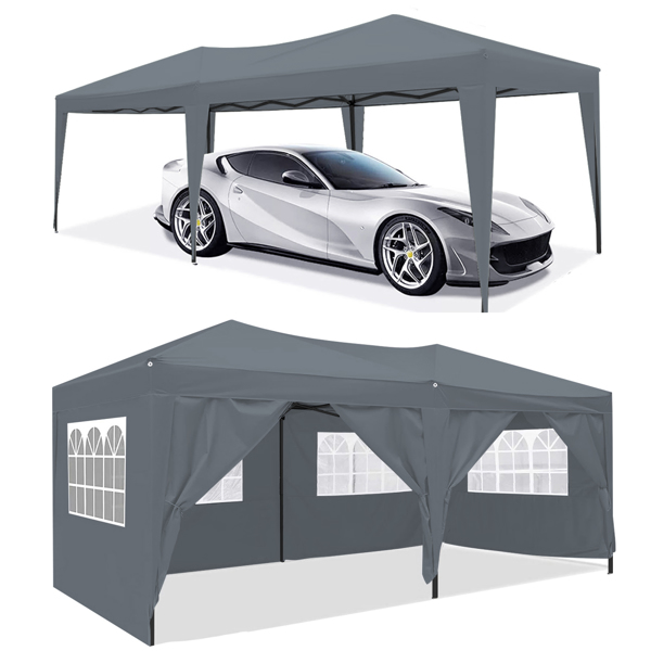 10 x 20 ft Heavy Duty Awning Canopy Pop Up Gazebo Marquee Party Wedding Event Tent with 6 Removable Sidewalls & Carry Bag, Gray