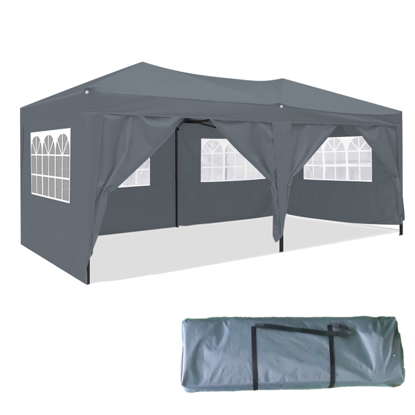 10 x 20 ft Heavy Duty Awning Canopy Pop Up Gazebo Marquee Party Wedding Event Tent with 6 Removable Sidewalls & Carry Bag, Gray