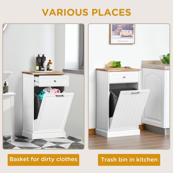 Kitchen Tilt Out Trash Bin Cabinet Free Standing Recycling Cabinet Trash Can Holder With Drawer, white-AS (Swiship-Ship)（Prohibited by WalMart）