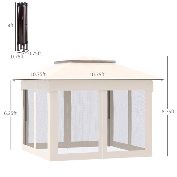 11ft x 11ft Pop Up Canopy, Outdoor Patio Gazebos Shelter Beige-AS