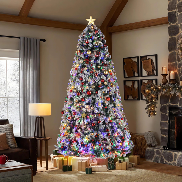 9ft 2094 Branch Automatic Tree Structure PVC Material Green Flocking 900 Lights Warm Color Four Colors 8 Modes With Remote Control Christmas Tree