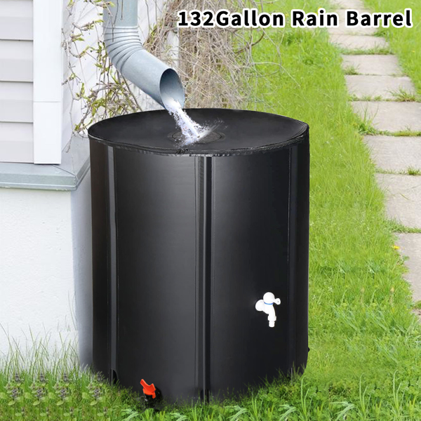 132 Gallon Folding Rain Barrel Water Collector Black