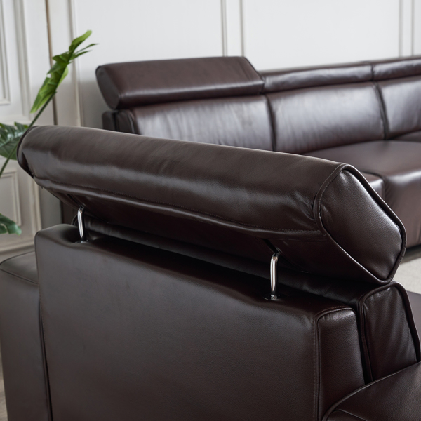 221*96*83cm Retro PU 26cm Fully Detachable Armrests Two Seats With Side Pockets Full Pull Points Indoor Double Sofa Brown