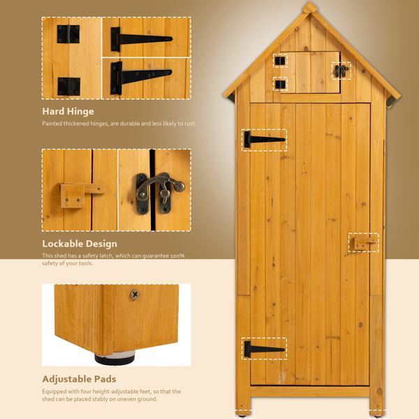 Outdoor Tool Storage Cabinet, Wooden Fir Garden Shed with Single Storage Door